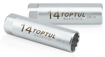 Головка свечная 12-гранная 3/8" 14 мм L=63 мм с пружинным фиксатором TOPTUL BAAX1214 Головка свечная 12-гранная 3/8" 14 мм L=63 мм с пружинным фиксатором TOPTUL BAAX1214