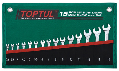 Набор рожковых ключей 15 шт. 3,2-14мм 15°х75° TOPTUL GRAJ1501 Набор рожковых ключей 15 шт. 3,2-14мм 15°х75° TOPTUL GRAJ1501