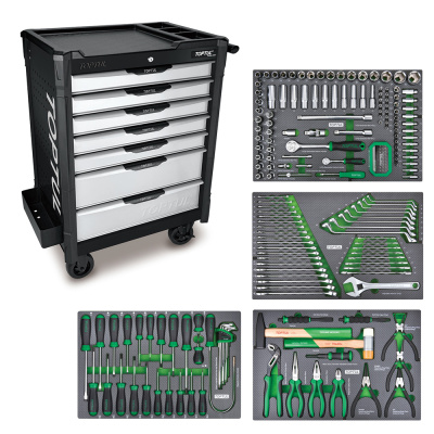 Тележка инструментальная 7 ящиков с набором инструментов 213 предметов TOPTUL GE-21351 Тележка инструментальная 7 ящиков с набором инструментов 213 предметов TOPTUL GE-21351