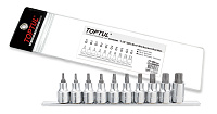 Набор торцевых головок 1/2" TORX T20-T70 L=55 мм на планке 10 предметов TOPTUL