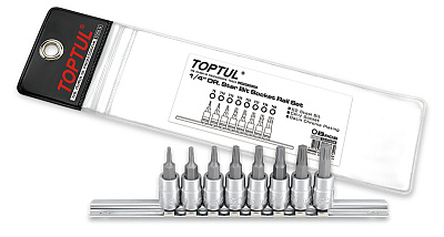 Набор торцевых головок 1/4" TORX T8-T40 L=37 мм на планке 8 предметов TOPTUL